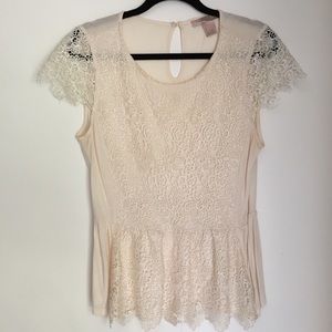 F21 Cream Colored Lace Cap Sleeve Blouse